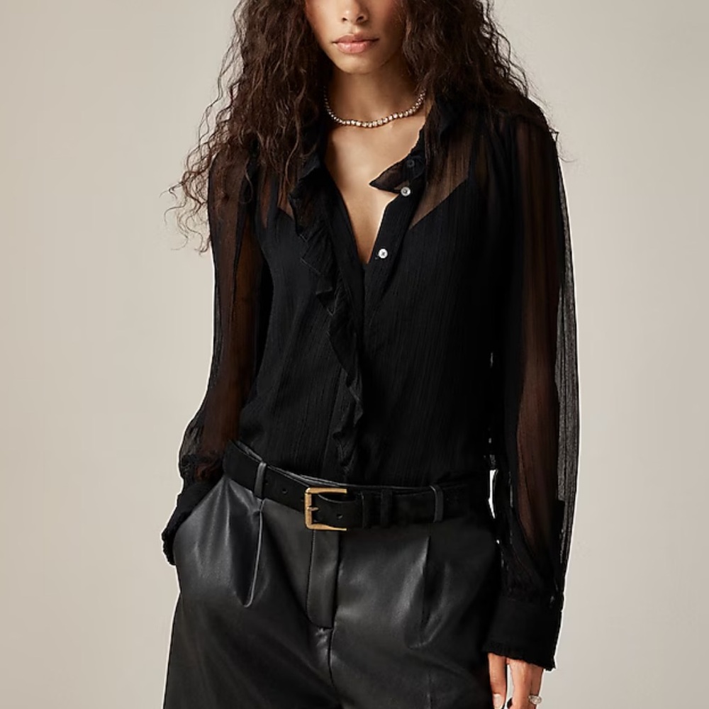NWT J.Crew Button Up Ruffle Blouse Nude | Women’s Size 8 / M